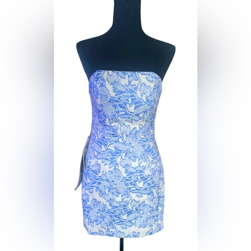Jacquard-Elegant Blue Floral Strapless Small